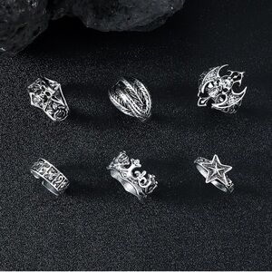 NWT No Label Men’s Silver 6pc Hardcore Style Ring Set